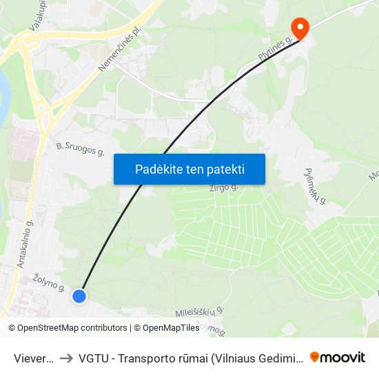Vieversių St. to VGTU - Transporto rūmai (Vilniaus Gedimino technikos universitetas) map