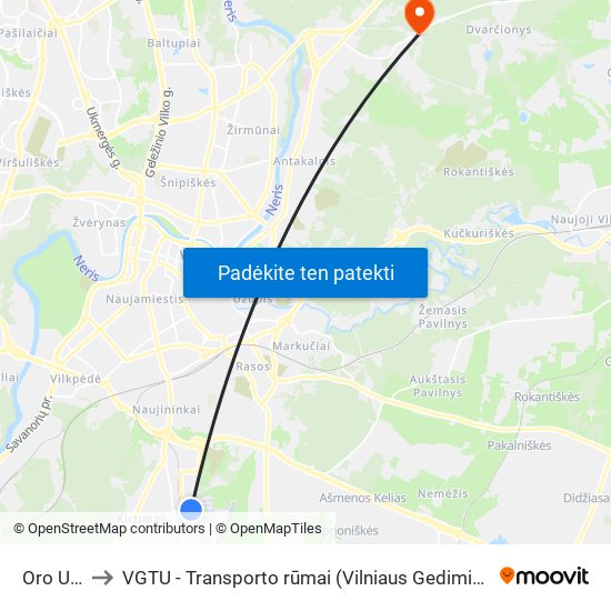 Oro Uostas to VGTU - Transporto rūmai (Vilniaus Gedimino technikos universitetas) map