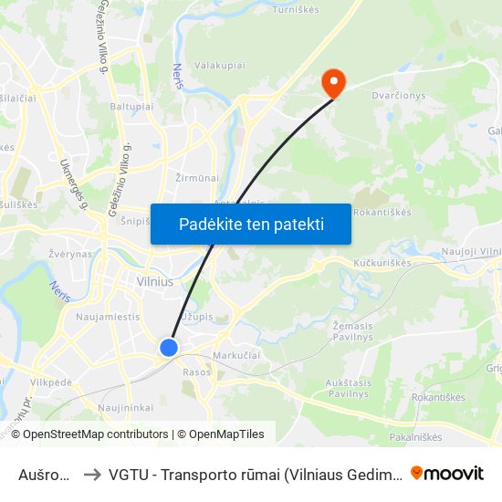 Aušros Vartai to VGTU - Transporto rūmai (Vilniaus Gedimino technikos universitetas) map