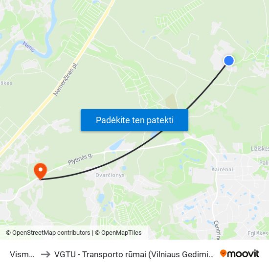 Vismaliukai to VGTU - Transporto rūmai (Vilniaus Gedimino technikos universitetas) map