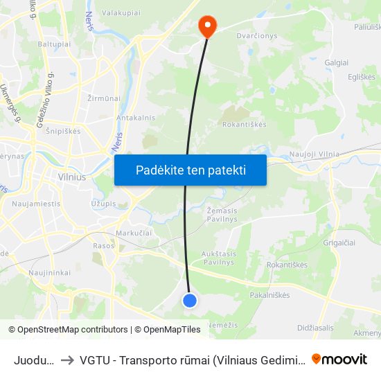 Juodupio St. to VGTU - Transporto rūmai (Vilniaus Gedimino technikos universitetas) map