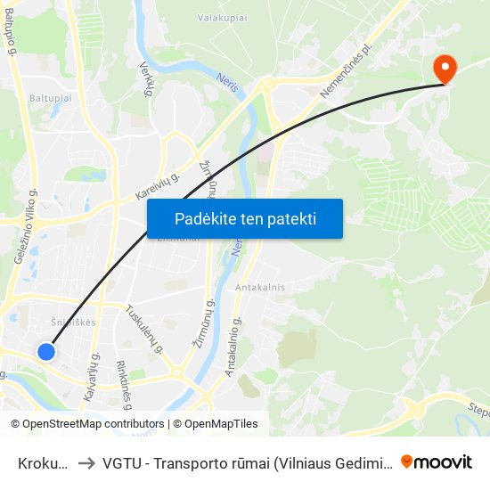 Krokuvos St. to VGTU - Transporto rūmai (Vilniaus Gedimino technikos universitetas) map