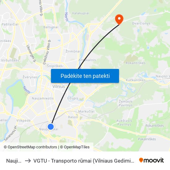 Naujininkai to VGTU - Transporto rūmai (Vilniaus Gedimino technikos universitetas) map