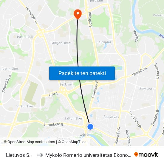 Lietuvos Sąjūdžio Kelias to Mykolo Romerio universitetas Ekonomikos ir finansu valdymo fakultetas map