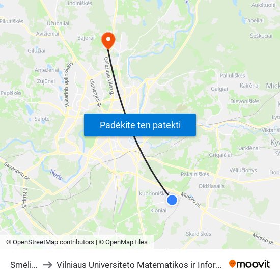 Smėlio St. to Vilniaus Universiteto Matematikos ir Informatikos Institutas map