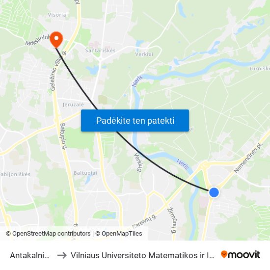 Antakalnio Žiedas to Vilniaus Universiteto Matematikos ir Informatikos Institutas map