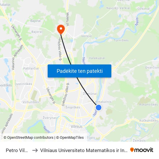 Petro Vileišio St. to Vilniaus Universiteto Matematikos ir Informatikos Institutas map