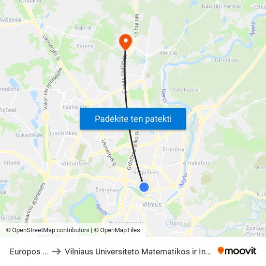 Europos Aikštė to Vilniaus Universiteto Matematikos ir Informatikos Institutas map