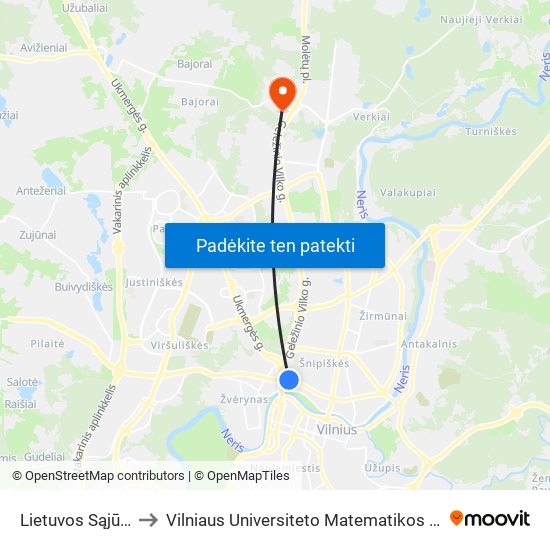 Lietuvos Sąjūdžio Kelias to Vilniaus Universiteto Matematikos ir Informatikos Institutas map