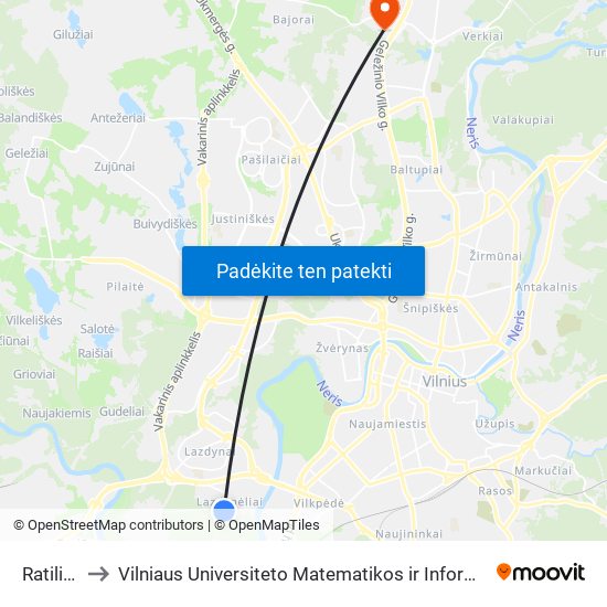 Ratilių St. to Vilniaus Universiteto Matematikos ir Informatikos Institutas map
