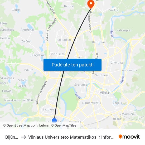 Bijūnų St. to Vilniaus Universiteto Matematikos ir Informatikos Institutas map