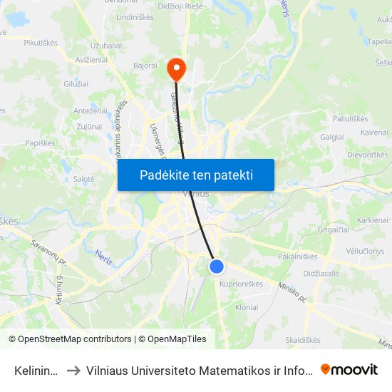 Kelininkų St. to Vilniaus Universiteto Matematikos ir Informatikos Institutas map