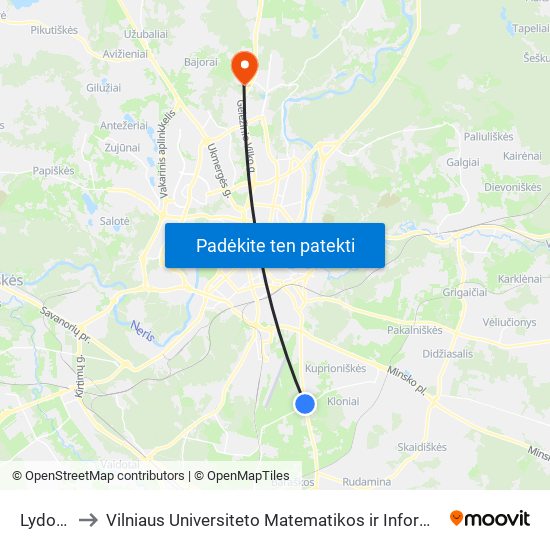 Lydos St. to Vilniaus Universiteto Matematikos ir Informatikos Institutas map