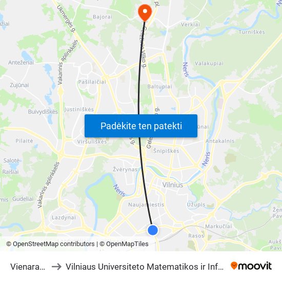 Vienaragių St. to Vilniaus Universiteto Matematikos ir Informatikos Institutas map