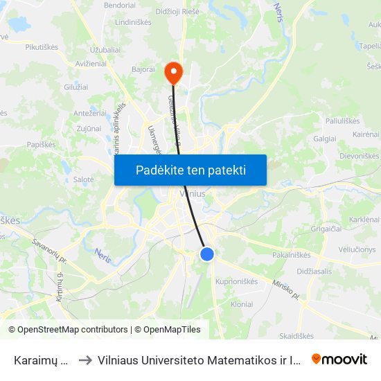 Karaimų Kapinės to Vilniaus Universiteto Matematikos ir Informatikos Institutas map