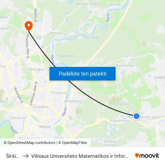 Širšių St. to Vilniaus Universiteto Matematikos ir Informatikos Institutas map