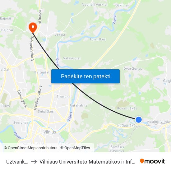 Užtvankos St. to Vilniaus Universiteto Matematikos ir Informatikos Institutas map