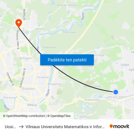 Uosių St. to Vilniaus Universiteto Matematikos ir Informatikos Institutas map