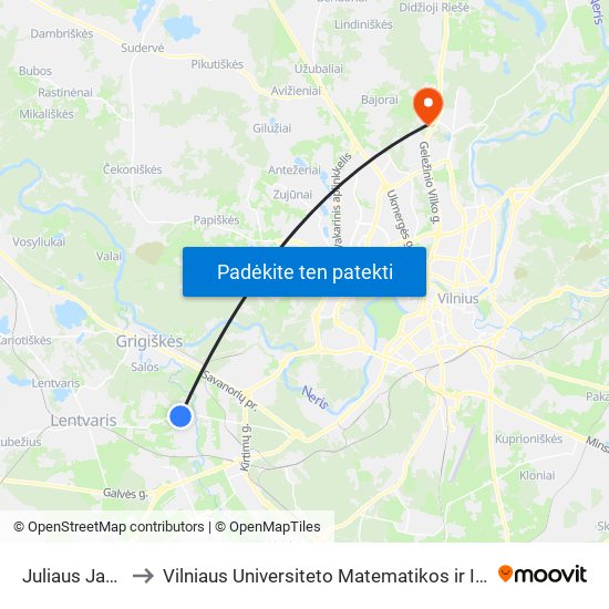 Juliaus Janonio St. to Vilniaus Universiteto Matematikos ir Informatikos Institutas map