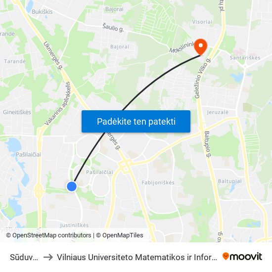 Sūduvių St. to Vilniaus Universiteto Matematikos ir Informatikos Institutas map