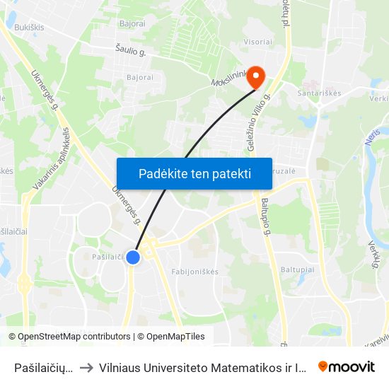 Pašilaičių Žiedas to Vilniaus Universiteto Matematikos ir Informatikos Institutas map