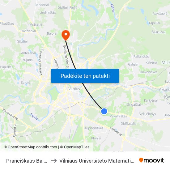 Pranciškaus Baltraus Šivickio St. to Vilniaus Universiteto Matematikos ir Informatikos Institutas map