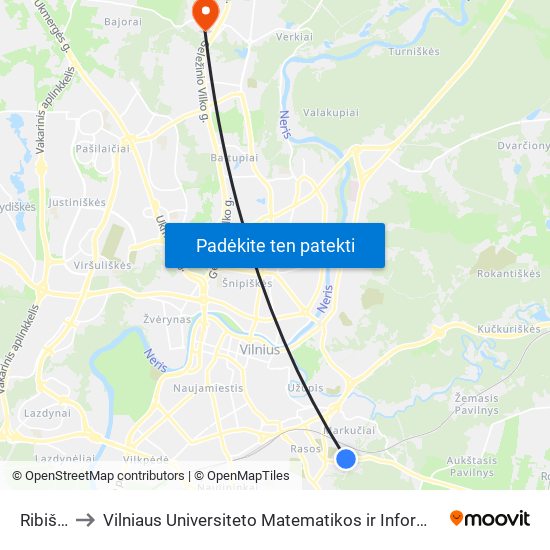 Ribiškės to Vilniaus Universiteto Matematikos ir Informatikos Institutas map