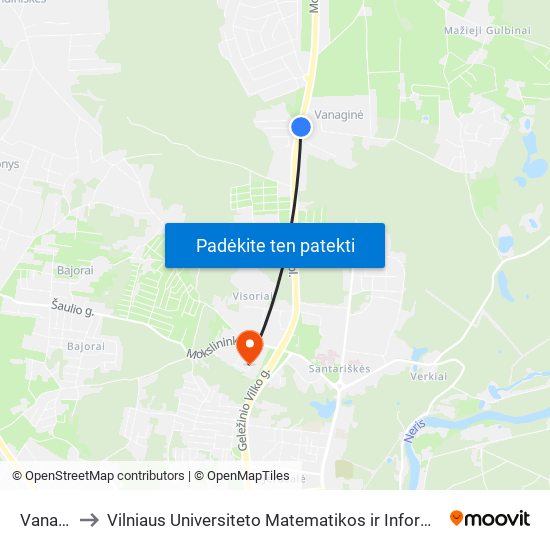 Vanaginė to Vilniaus Universiteto Matematikos ir Informatikos Institutas map