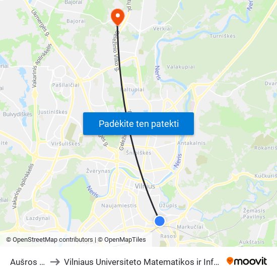 Aušros Vartai to Vilniaus Universiteto Matematikos ir Informatikos Institutas map