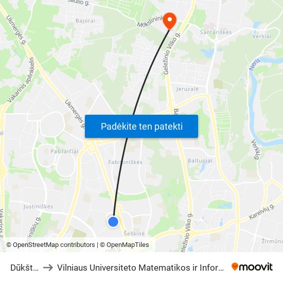 Dūkštų St. to Vilniaus Universiteto Matematikos ir Informatikos Institutas map
