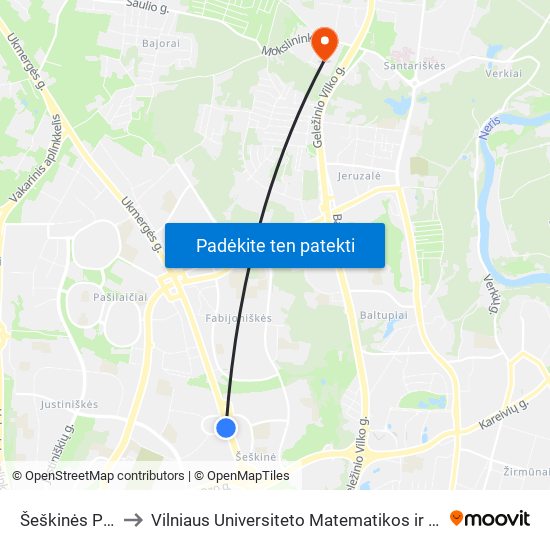 Šeškinės Poliklinika to Vilniaus Universiteto Matematikos ir Informatikos Institutas map