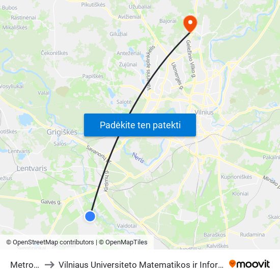 Metropolis to Vilniaus Universiteto Matematikos ir Informatikos Institutas map