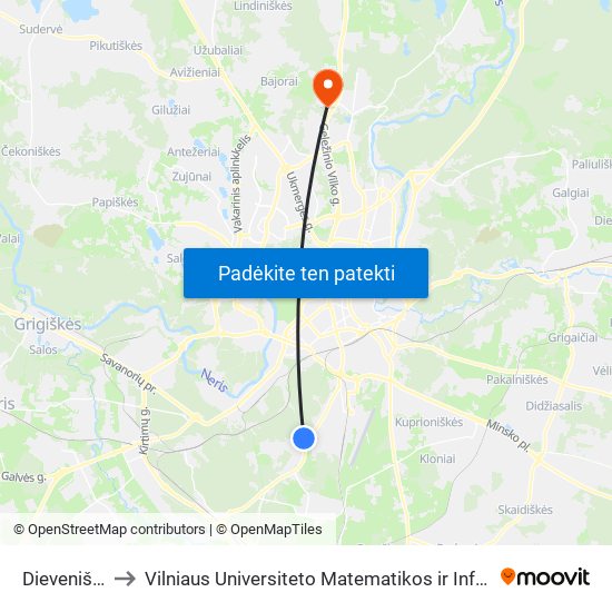 Dieveniškių St. to Vilniaus Universiteto Matematikos ir Informatikos Institutas map