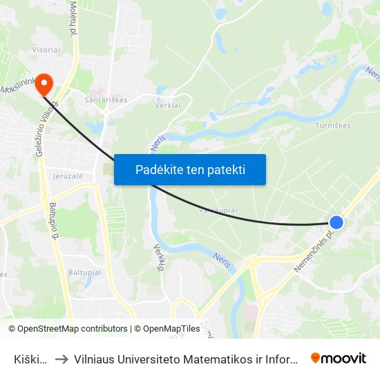 Kiškių St. to Vilniaus Universiteto Matematikos ir Informatikos Institutas map