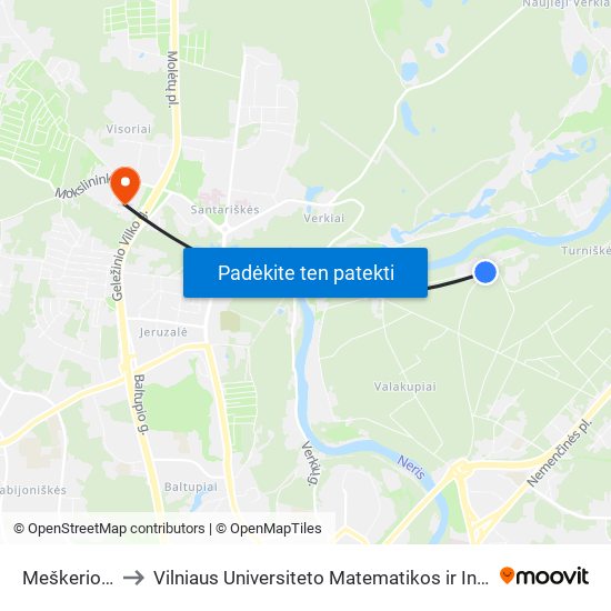 Meškeriotojų St. to Vilniaus Universiteto Matematikos ir Informatikos Institutas map