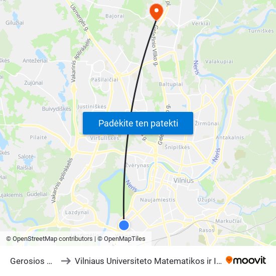 Gerosios Vilties St. to Vilniaus Universiteto Matematikos ir Informatikos Institutas map