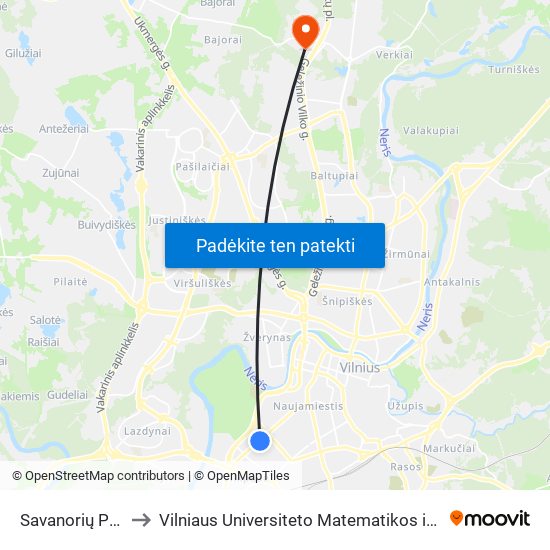 Savanorių Prospektas to Vilniaus Universiteto Matematikos ir Informatikos Institutas map