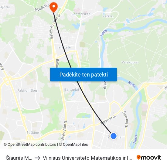 Šiaurės Miestelis to Vilniaus Universiteto Matematikos ir Informatikos Institutas map