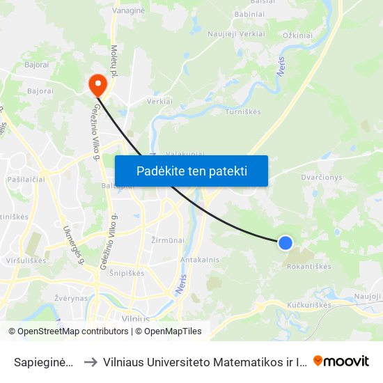 Sapieginės Miškas to Vilniaus Universiteto Matematikos ir Informatikos Institutas map