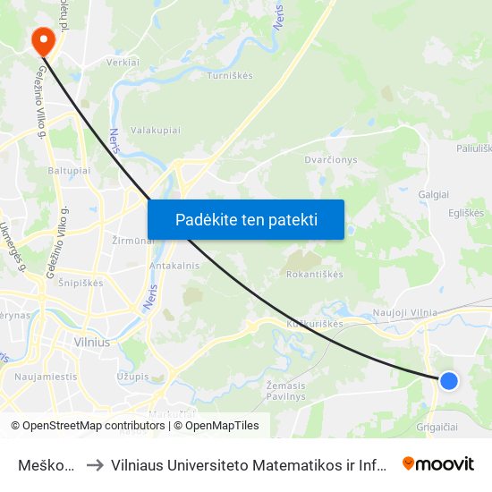 Meškonių St. to Vilniaus Universiteto Matematikos ir Informatikos Institutas map