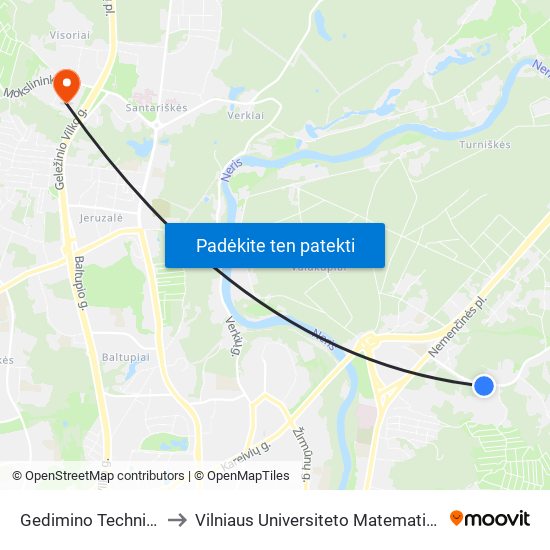 Gedimino Technikos Universitetas to Vilniaus Universiteto Matematikos ir Informatikos Institutas map