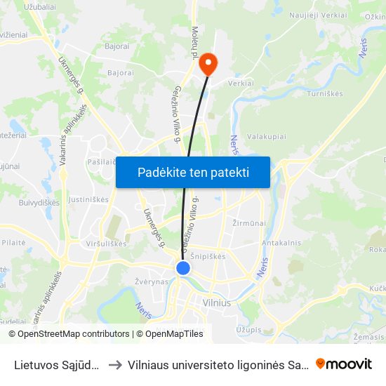 Lietuvos Sąjūdžio Kelias to Vilniaus universiteto ligoninės Santariškių klinikos map