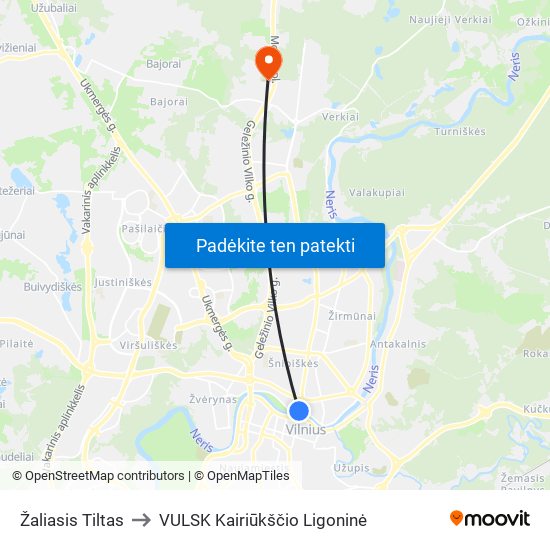 Žaliasis Tiltas to VULSK Kairiūkščio Ligoninė map