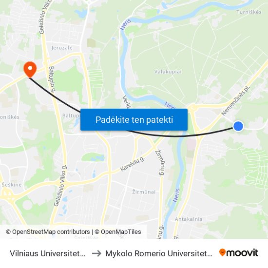 Vilniaus Universitetas to Mykolo Romerio Universitetas map