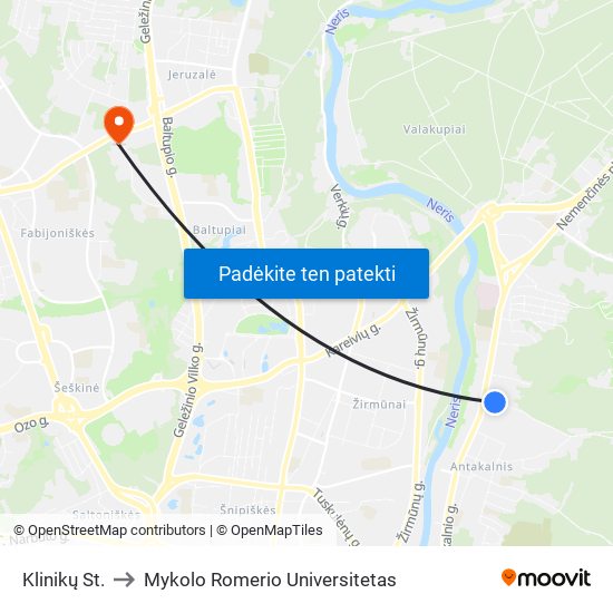 Klinikų St. to Mykolo Romerio Universitetas map