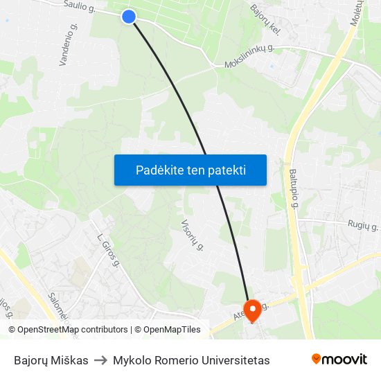 Bajorų Miškas to Mykolo Romerio Universitetas map