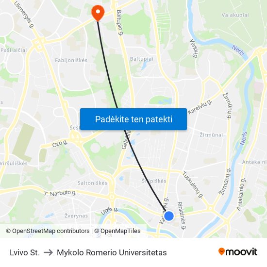 Lvivo St. to Mykolo Romerio Universitetas map