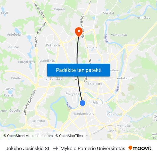 Jokūbo Jasinskio St. to Mykolo Romerio Universitetas map