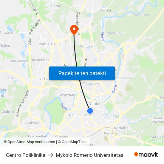Centro Poliklinika to Mykolo Romerio Universitetas map