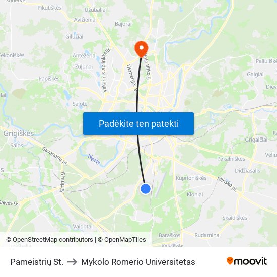 Pameistrių St. to Mykolo Romerio Universitetas map